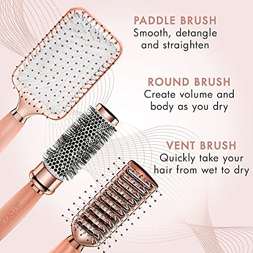 Hair Brush Set - Luxury Professional Rose Gold Hairbrushes for Detangling, Blow Drying, Straightening - Suitable for All Hair Types by Lily England - #EVIMomStuff#