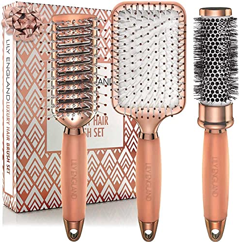 Hair Brush Set - Luxury Professional Rose Gold Hairbrushes for Detangling, Blow Drying, Straightening - Suitable for All Hair Types by Lily England - #EVIMomStuff#