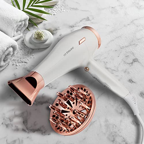 HairDryer with Diffuser Attachment, Hairdryer for Women -1800 Watt Blow Dryer with 2 Speed, 3 Heat Settings, Cool Shot Button - Great Mothers Day Gifts for Mum by Lily England, Rose Gold/UK Plug - #EVIMomStuff#