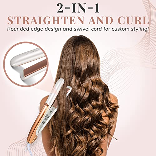 Hair Straighteners, Straightens & Curls, 100℃-230℃ Adjustable Temperature with Ceramic Plates - Rose Gold - UK-Plug by Lily England - #EVIMomStuff#