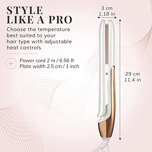 Hair Straighteners, Straightens & Curls, 100℃-230℃ Adjustable Temperature with Ceramic Plates - Rose Gold - UK-Plug by Lily England - #EVIMomStuff#