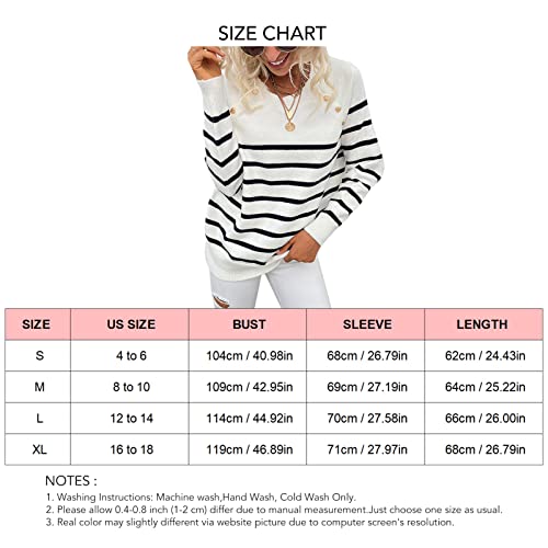 Women Knit Striped Sweater Pullover Round Neck Sweater Basic Long Sleeve Shirt Tops Sweatshirt Thin Knitted Vivid Colors Sweater(S-White) - #EVIMomStuff#