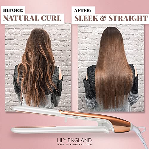 Hair Straighteners, Straightens & Curls, 100℃-230℃ Adjustable Temperature with Ceramic Plates - Rose Gold - UK-Plug by Lily England - #EVIMomStuff#