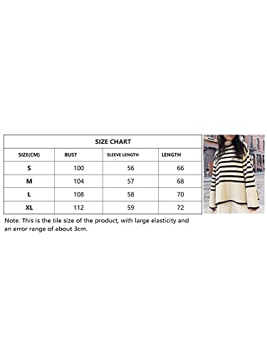 FeMereina Women's Long Sleeve Striped Sweater Turtleneck Casual Loose Side Split Ribbed Knit Pullover Jumper Tops (Black White, X-Large) - #EVIMomStuff#