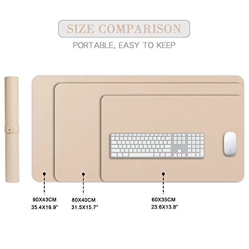 Desk Pad Large 31.5' X 15.7' DOBAOJIA Extended Mouse Mat Large Mouse Pad XL Desk  Blotter Writing Pad for Laptop/Office/Home, PU Leather Side Waterproof  +Suede Side Non-Slip (Beige)