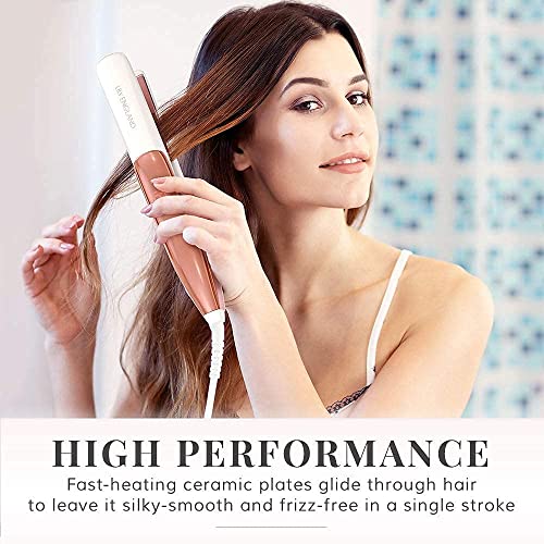 Hair Straighteners, Straightens & Curls, 100℃-230℃ Adjustable Temperature with Ceramic Plates - Rose Gold - UK-Plug by Lily England - #EVIMomStuff#