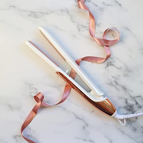 Hair Straighteners, Straightens & Curls, 100℃-230℃ Adjustable Temperature with Ceramic Plates - Rose Gold - UK-Plug by Lily England - #EVIMomStuff#