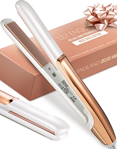 Hair Straighteners, Straightens & Curls, 100℃-230℃ Adjustable Temperature with Ceramic Plates - Rose Gold - UK-Plug by Lily England - #EVIMomStuff#