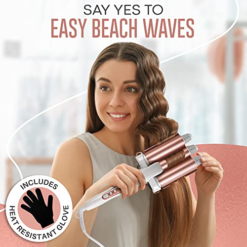 3 Barrel Mermaid Hair Waver by Lily England, 25mm - Beach Hair Waver for Long Hair, Medium Hair, Short Hair - Ceramic Hair Care Curling Wand for Women and Girls, Hair Crimper Styling Tool, UK Plug - #EVIMomStuff#