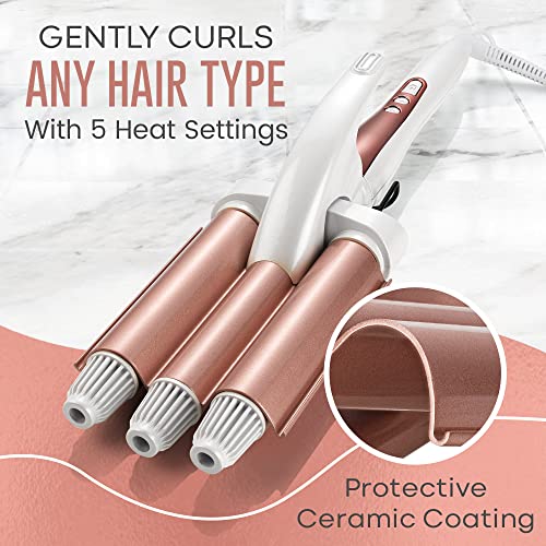 3 Barrel Mermaid Hair Waver by Lily England, 25mm - Beach Hair Waver for Long Hair, Medium Hair, Short Hair - Ceramic Hair Care Curling Wand for Women and Girls, Hair Crimper Styling Tool, UK Plug - #EVIMomStuff#