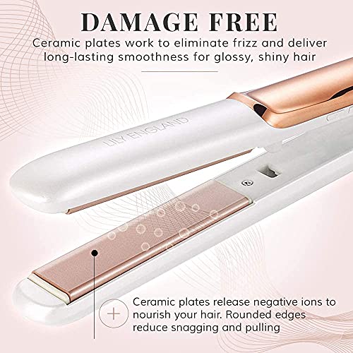 Hair Straighteners, Straightens & Curls, 100℃-230℃ Adjustable Temperature with Ceramic Plates - Rose Gold - UK-Plug by Lily England - #EVIMomStuff#