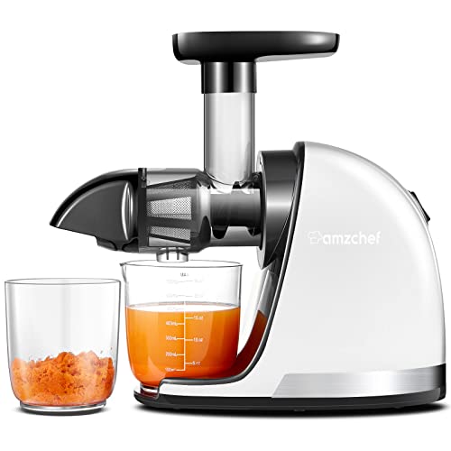 AMZCHEF Juicer Machines - Cold Press Slow Juicer - Masticating Juicer for Whole Fruits and Vegetables - Delicate Chew No Need to Filter - BPA Free Juice Extractor with 2 Cups and Brush - White - #EVIMomStuff#