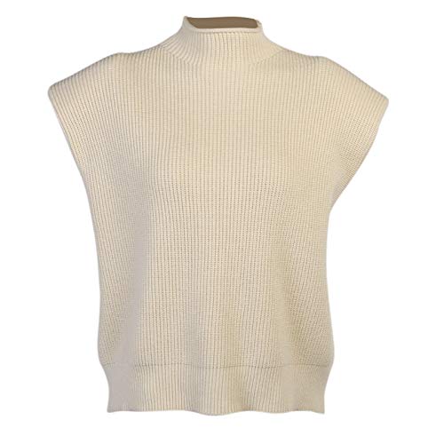 usmle Women 's Knit Sweater Vest Turtleneck Sleeveless Jumpers Tank Tops Shoulder Pads Fall Winter Knitwear Shirts Streetwear (Apricot, M)