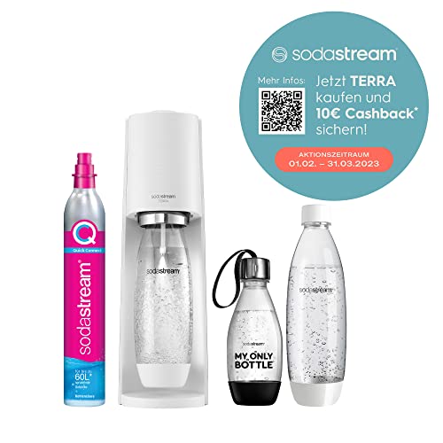 SodaStream Terra 1012813490 Water Carbonator with CO2 Cylinder, 2 x 1 L Dishwasher-Safe Plastic Bottle and 1 x 0.5 L Dishwasher-Safe Plastic Bottle, Height 44 cm, White - #EVIMomStuff#