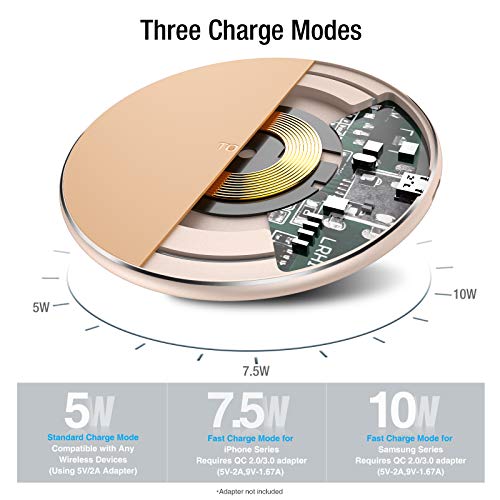 TOZO W1 Wireless Charger 10W Thin Aviation Aluminum Computer Numerical Control Technology Fast Charging Pad Champagne(NO AC Adapter) - #EVIMomStuff#